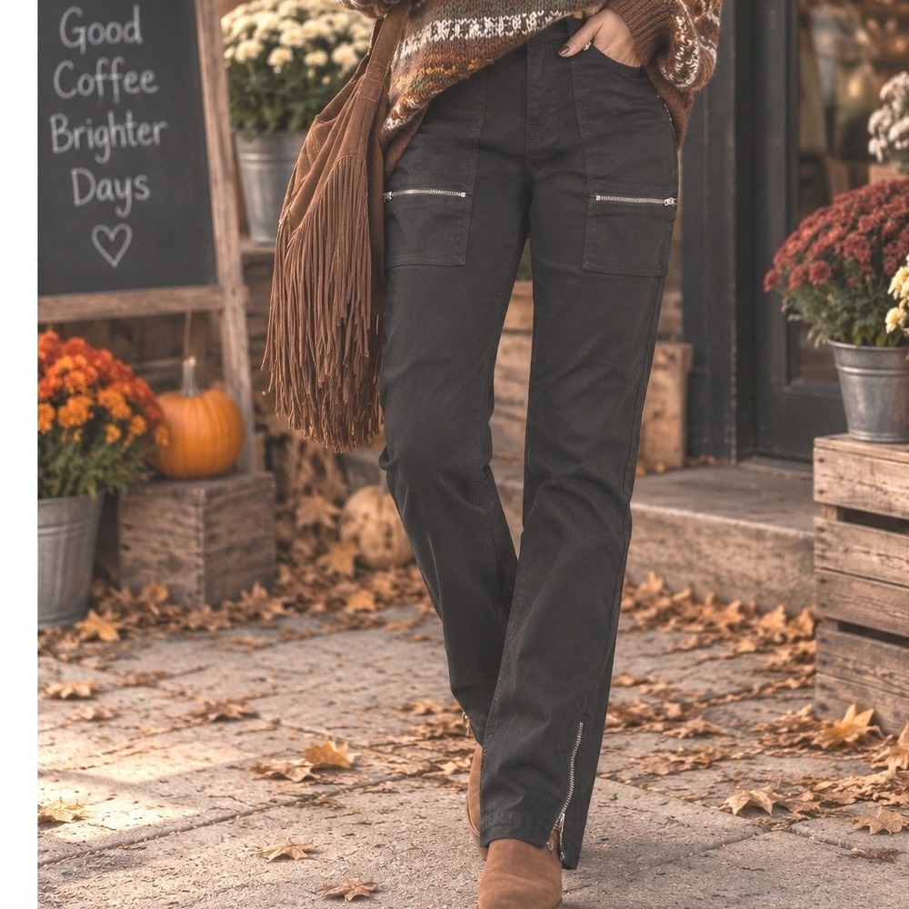 Joie Black Skinny Cargo Pants with Zipper Pockets and Ankle Zips Size 4/27 Crop